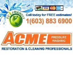 Acme Pressure Washing Services include Pressure Washing & Cleaning, Deck Cleaning, Striping & Coating, Fleet Truck Wash, Commercial Plowing, Sanding & Salting