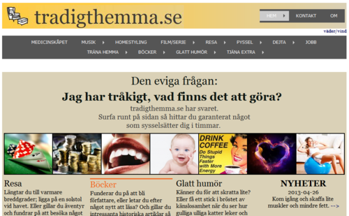 TradigthemmaSe's profile picture. Har du tråkigt? Sitter du och jäser i soffan? Gå in på Tradigthemma.se så hittar du garanterat något som sysselsätter dig i timmar.