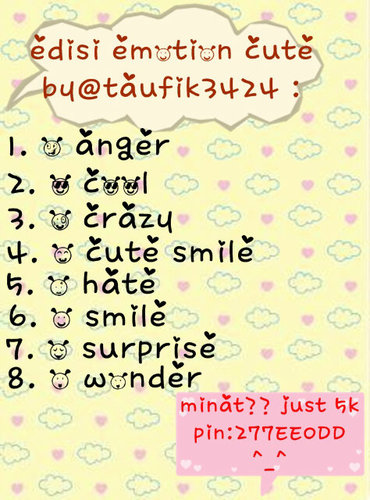 Menjual font2 cute, dan menerima req gambar font,murmer llloohhh..!!(ʃƪ˚̯́.̮˚̯̀) minat??  Pin??  mention/DM, PIC?? Cek FAV ^^