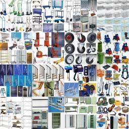Carrelli Manuali e Contenitori, Carrelli per Supermercato, Ruote, Espositori, Scaffalature, Appendiabiti, Argani, Sollevatori, Scale, Sedie, Armadi Spogliatoio.