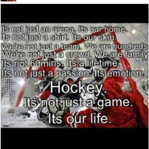Some people say hockey is just a sport others say its a hobby but I say its a lifestyle.