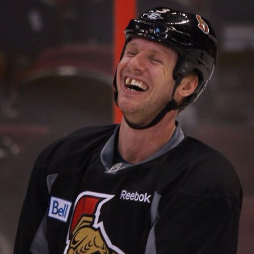 The biggest blue line beaut in the game (Besides @EKarlssonsEgo) Traded from Columbus to Ottawa, thank god. #3 for the Sens. (Parody) #RockTheHawk