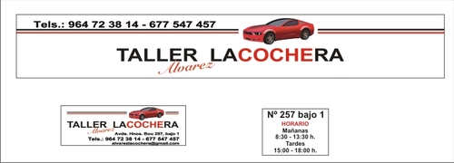 Taller de mecánica multimarca. Si quieres que tu coche sea feliz a Talleres La Cochera has de venir!!!
Av.Hnos Bou 257 bajo1
964723814
Castellón