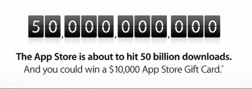 If you're qualified follow @50BillionApps! You could WIN a US $10,000 App Store Gift Card.*
