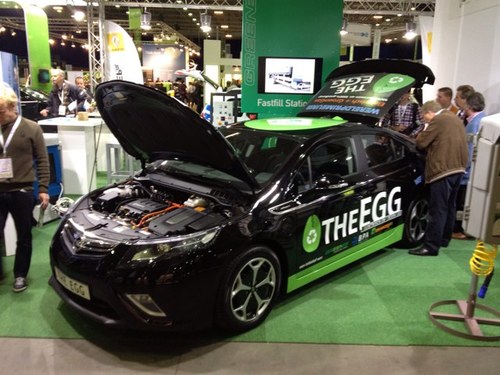 The EGG, the first Electric Green Gas car based on the Opel Ampera. A project by BPA, @orangegas and @GreenesNL