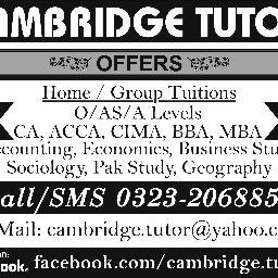 CambridgeTutors's profile picture. I am an Educationists Providing my services to O/AS/A Levels, Intermediate, Graduate and CA, ACCA, BBA, MBA for Home / Group Tuition.