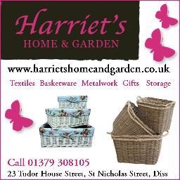 harriets home & garden shop in diss norfolk.. we stock floral vintage textiles,retro designs,and fab bespoke basketware ......