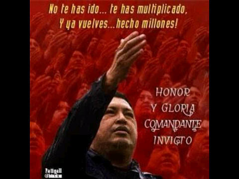 Te nos fuiste de forma fisica, pero continuas vivo en nuestros corazones! Tu revolucion sigue Chavez por Siempre, Viviremos y Venceremos!!!