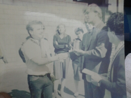 me presenting Kerry Dixon player of year award 1984 from first northern Ireland Chelsea supporters club