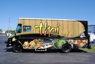 Authentic Thai cuisine in a mobile food truck.