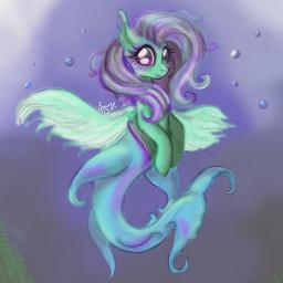 A shy seapony sprung full of curiosity. Lives in the lake of Ponyville.