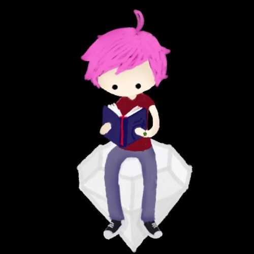 I love reading and has an enormous collection of rare gems. This guy has magenta hair, pale orange eyes, and an emerald bracelet for no real reason!