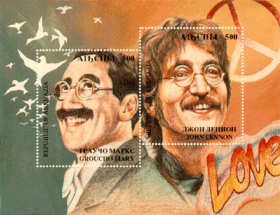 Man United and Beatles daft with big softspot for Blackpool FC. holy trinity is John Lennon, Groucho Marx & George Best. Also love 1976-79 punk music