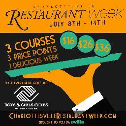 Charlottesville Restaurant Week (#cvilleyum) offers Restaurant Week events each January and July.