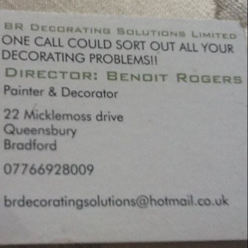 BR_decorating's profile picture. BR Decorating Solutions are based in Bradford... We travel to surounding areas of yorkshire to carry out works. If you want qouting happy ring 07766928009