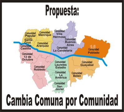 Propuesta para cambiar palabra comuna(=Favela) x COMUNIDAD. Esta muy estigmatizada y quitar # porq somos personas. Suena mejor COMUNIDAD SAN JAVIER, q comuna 13