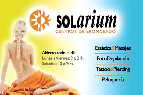 Solarium, mucho mas que un Centro de Bronceado! Piercing, Tattoo, Fotodepilación, Cavitación, Belleza de manos y pies, Estética, Peluquería y mucho mas!