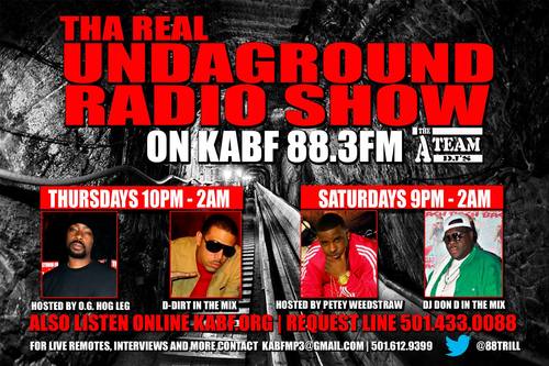 Tha Real Undaground Show airs every Thursday and Saturday 10-2am on 88.3fm 100k watts across central Arkansas and worldwide http://t.co/IOPyspSaXs