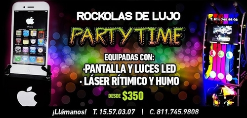 Renta de Rockolas de lujo, con mas de 100,000 canciones, videos y karaoke!! Equipadas con Láser rítmico, Humo y Luces LED!!!