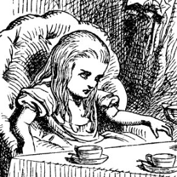 Alice looked all round the table, but there was nothing on it but tea. `I don't see any wine,' she remarked.