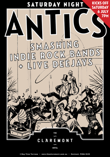 ANTICSNight's profile picture. Antics - In your earholes every Saturday night at The Claremont.