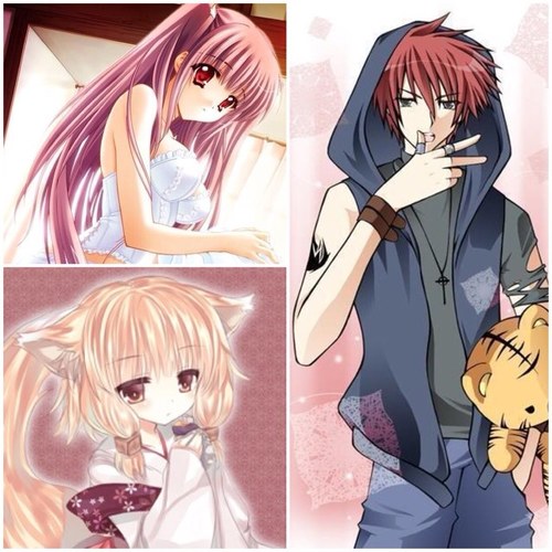 H: *giggles and waves*|| K: *stares at you* 0_0|| T: *smiles*|| all: mama @SaiyanNekos dada @Red_Hawk27