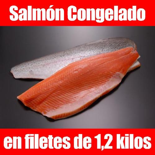 Salmones en filetes congelados, cada pieza es de 1,2 kilos. El valor de la Pieza es de $7.500.- con iva.