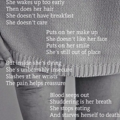 Depressed, suicidal, dancer, anorexic. 5'3. Hw=141 Cw=114 Gw=104 Ugw=94