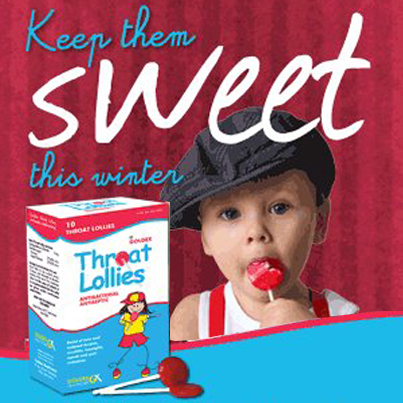 Goldex Throat Lollies is the only antibacterial, antiseptic throat lolly on the market! Ideal for kiddies with sore throats. Available in a great cherry flavour