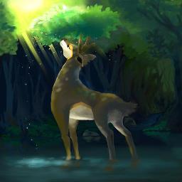 a Sawsbuck with aura usage abilities, Moveset: Detect, Double Kick, Giga Impact, Solar Beam #Trainer: @NexiAuraTrainer mate: @BlossomSawsbuck  #AbsolArmy