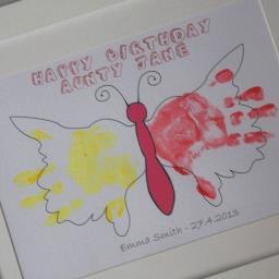 Use your child's handprint to create a personalised gift for a birthday, special occasion or even just for fun. Your gift is FRAMED, personalised and with ink.