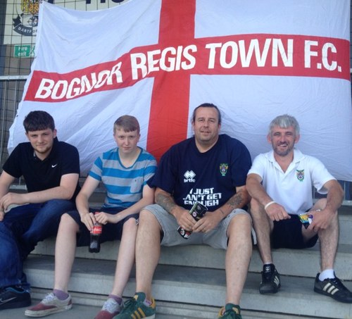 What used to be four BRTFC Supporters. One's gone to Uni, one's disappeared, one comes to some games....and me, Mark. Still flying the flag with beer in hand.