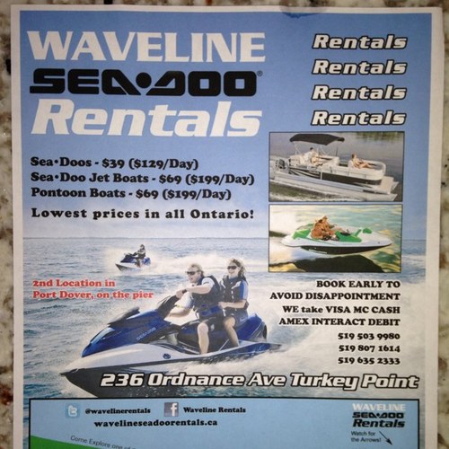 Canada's largest fleet of Sea-Doo rentals. Open everyday in the summer, weather permitting. Call us to book a watercraft: 519-503-9980