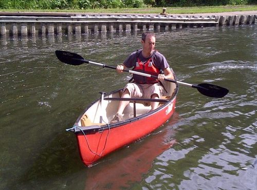 Up a creek, usually with paddle...