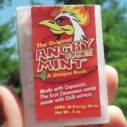 Spicy Cinnamon Mint Fueled with Capsaicin (Hot Pepper Extract). Order T-shirts at originalangrymint@gmail.com Ask your local grocer's distributor to carry it.