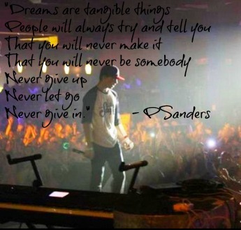 Here's to my fans, here's to you, here's to us...never giving up, never backing down and heading straight to the top.I love you -psanders 21