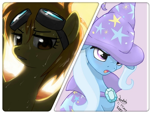 Spitfire: Leader of the Wonderbolts and awesome filly! Trixie: Magician loving what she does even if no one else does.