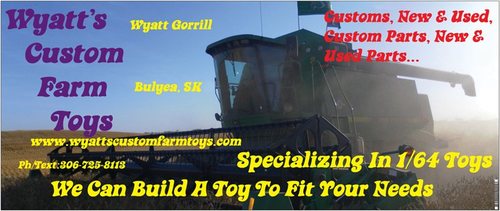 CustomFarmtoys's profile picture. (Wyatt Gorrill) Building custom 1/64 farm toys to fit your needs, to look like your real truck or ect or just what you want! PH/TEXT 306-725-8113