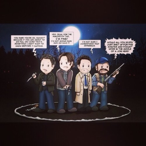 Supernatural.  Dean cas and bobby Dr sexy 
The black impala OMG! I forgot about the pudding i can never forget about the PUDDING