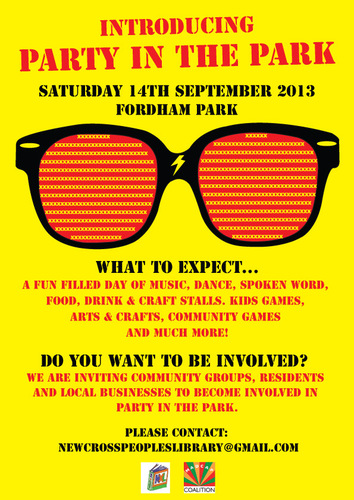 Mini community festival in Fordham Park 1-8pm 14th Sep 2013!  Music, dance, games, food, drink!