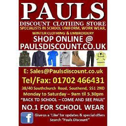 Supplying top quality, affordable schoolwear, workwear & embroidery.
Family Run Business Est. 1975.
Shop based in Southend, Essex. Delivery to the whole country