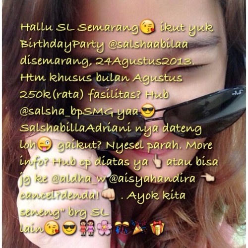 BirthdayParty @salshaabilaa diSemarang. Htm bulan Agustus 250k. More info cek fav!