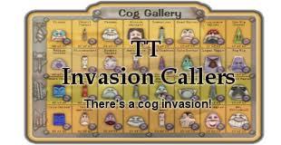 I'm going to be posting the Invasion type, which cog, and what district the invasion is in on Disney's Toontown Online game :)