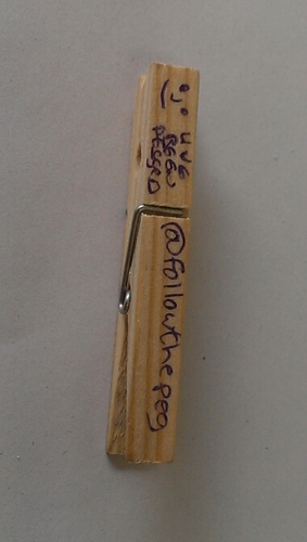 I am a peg on a mission to spread the love by clinging to your clothing