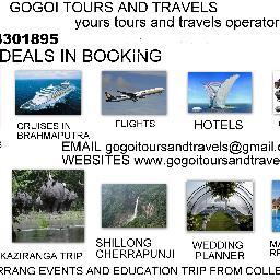GOGOI TOURS AND TRAVELS DEALS IN BOOKING HOTELS,HOLIDAYS AND AIRTICKET BOTH DOMESTIC AND INTERNATIONAL.OUR RATES ARE CHEAP CALL FR INFO 9954301895