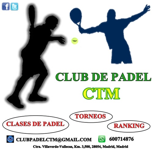 ¡2 Pistas de Padel Cubiertas! Carretera Villaverde-Vallecas km. 3,5 Clases de Padel, Torneos, Ranking, Palas de Padel. clubpadelctm@gmail.com 600714876