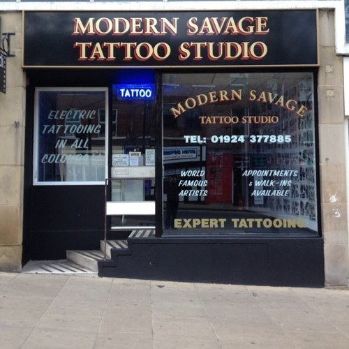 Home of Modern Savage Tattoo, Wakefield. @Razortat2 & Dave Wiper   :Westmorland Street, Wakefield WF1 1QN Tel: 01924 377885