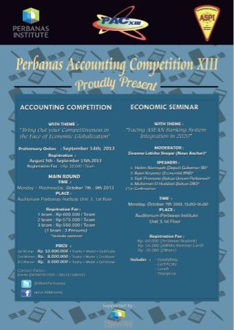Accounting Competition which organized by HIMA Perbanas for the general students in the external campus. Cp: shinta 081212198201
