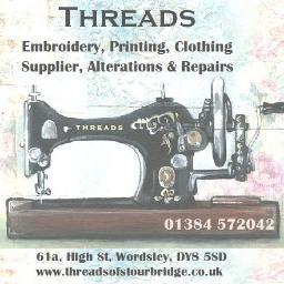 Threads Personalised Clothing and Embroidery specialists.
01384 572042