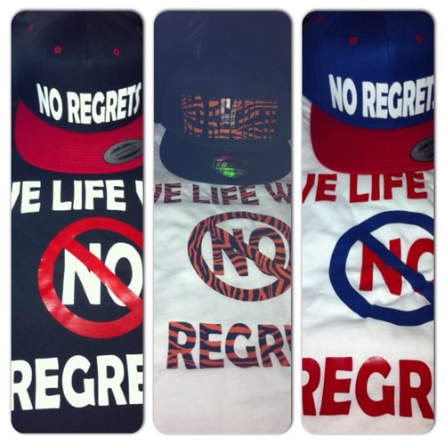 No regrets apparel and customs which are available for men,women and children through the website http://t.co/LBVyYHcsjf place your order today